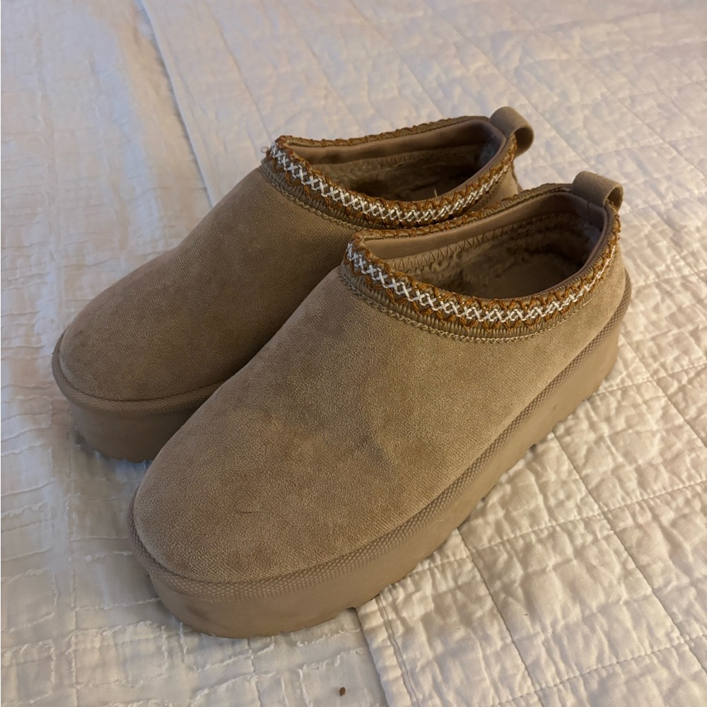 Tan Slip-On Platform Shoes